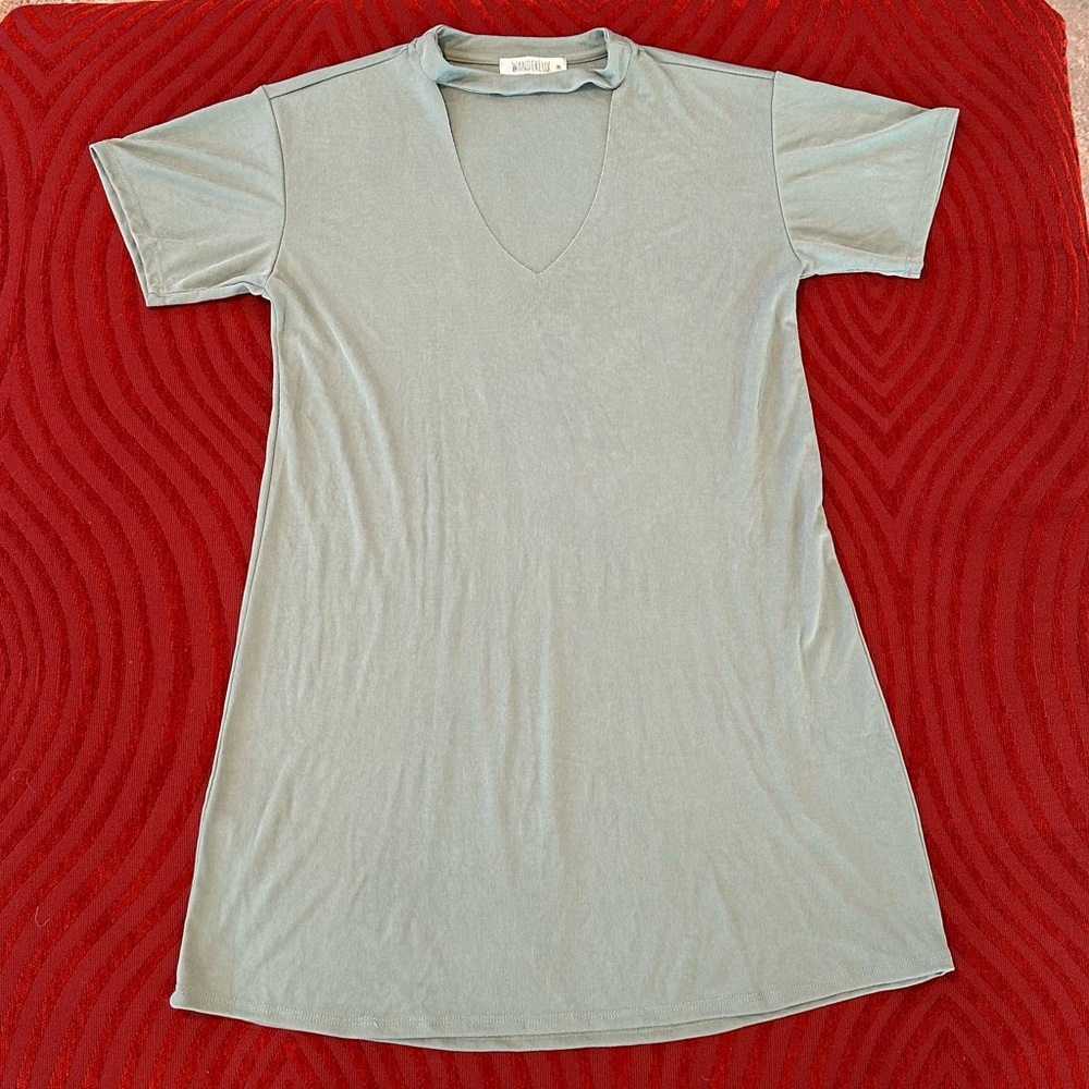 Sage Green Lightweight Ribbed Dress , WANDERLUX Medium